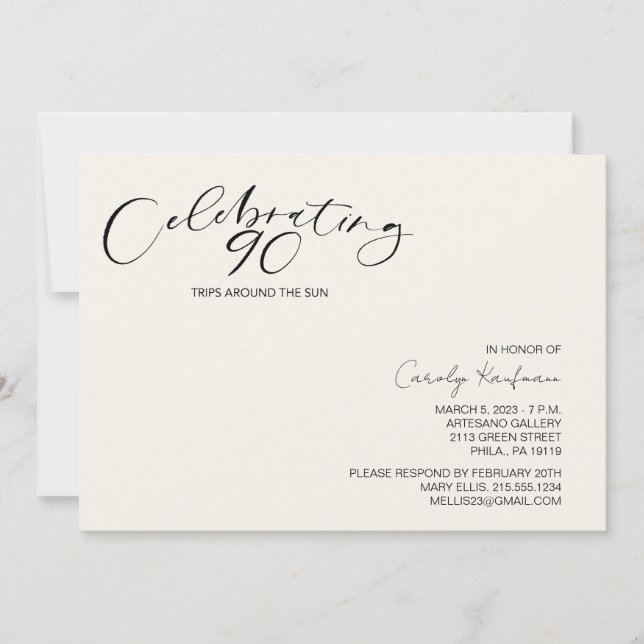 90 Trips Around the Sun Modern Birthday Party  Invitation (Front)