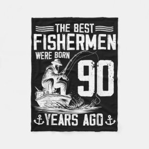90 Year Old Gift Men Fisherman 90 Birthday Fishing Fleece Blanket