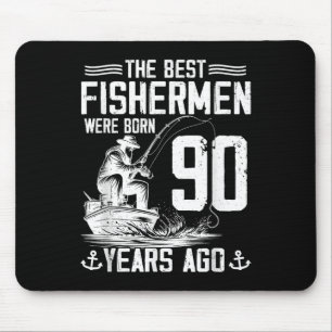 90 Year Old Gift Men Fisherman 90 Birthday Fishing Mouse Pad