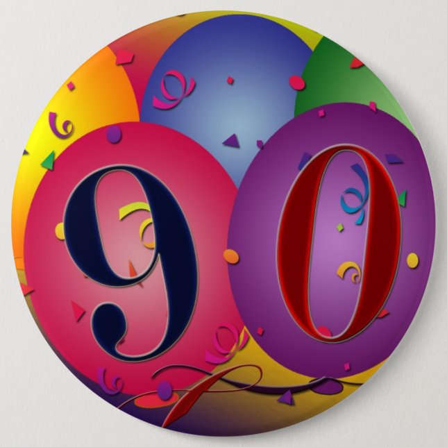 90 years!  Birthday balloon button - Customised (Front)