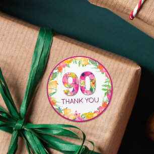 90 Years Flowers Butterfly 90th Birthday Thank You Classic Round Sticker