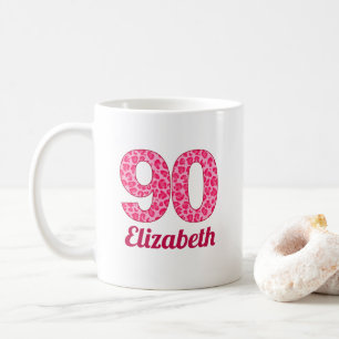 90 years gift pink leopard 90th birthday custom coffee mug