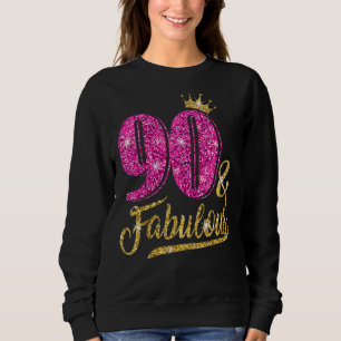 90 Years Old  90 & Fabulous 90th Birthday Pink Cro Sweatshirt