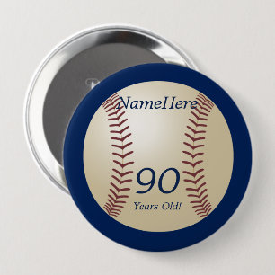 90 Years Old, Baseball on Blue Button Pin
