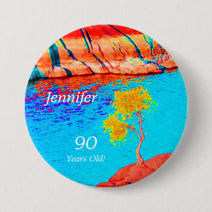 90 Years Old, Colourful Landscape Button Pin