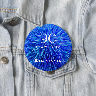 90 Years Old Personalised Blue Abstract Button Pin