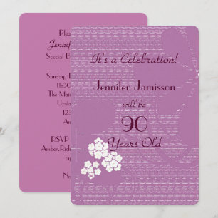 90 Years Old Purple Floral Birthday Party Invite