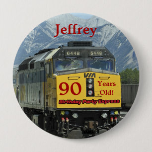 90 Years Old, Railroad Train Birthday Button Pin