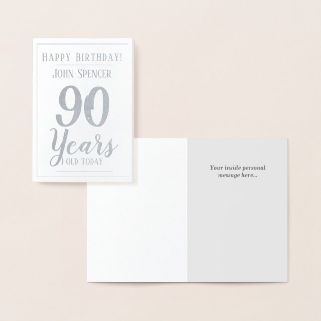90 Years Old. Stylish 90th Birthday Foil Card (Display)