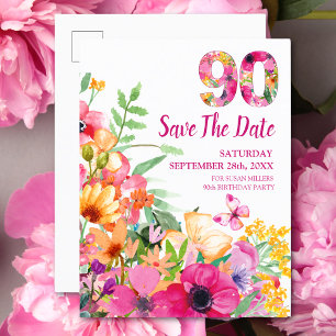 90 years save date flowers 90th birthday postcard