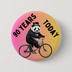 90 years today Panda on a bike 6 Cm Round Badge