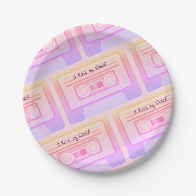 90s 80s Vaporwave Aesthetic Pink Valentines Day Paper Plate (Front)