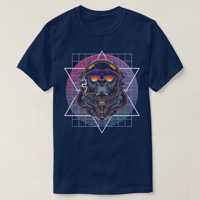 90s Art Synthwave Vaporwave Aesthetics Monkey Astr T-Shirt (Design Front)