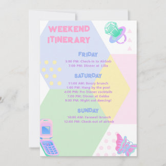 90's Bachelorette Party Weekend Itinerary Invitati Invitation