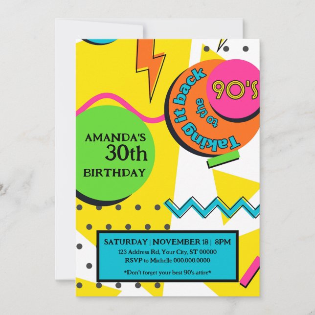 90s Birthday Party, Bright and Colourful Invitation (Front)