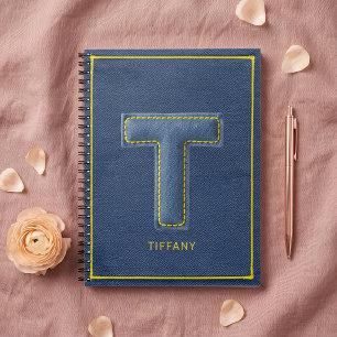 90s Blue Denim Applique Letter T Monogram Name Notebook