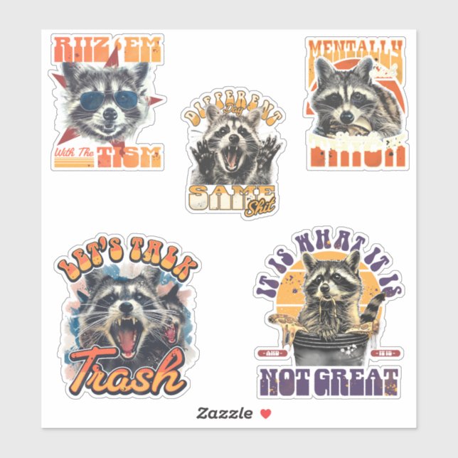 90s Bootleg Feral Raccoon Sticker Pack 2 (Sheet)