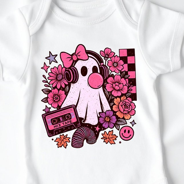 90s Bubblegum Aesthetic Retro Ghost Girl Halloween Baby Bodysuit (This ghost girl design mixes 90s aesthetic nostalgia with playful Halloween charm.)