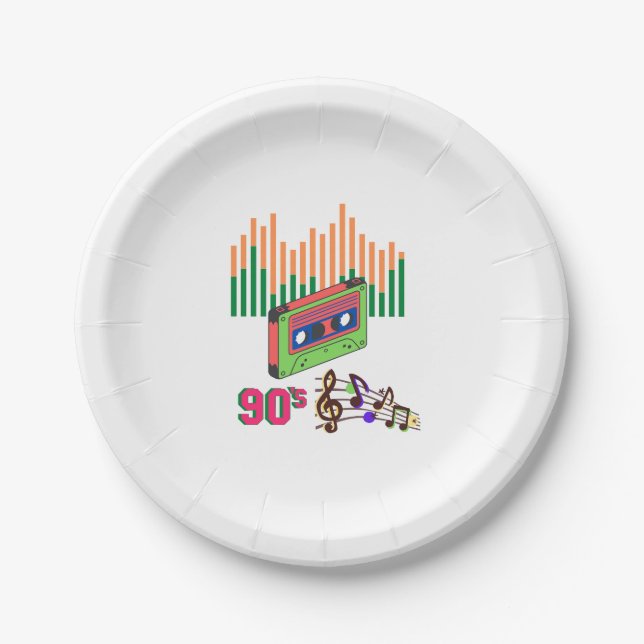 90's Cassette Player Music Retro Birthday  Paper Plate (Front)