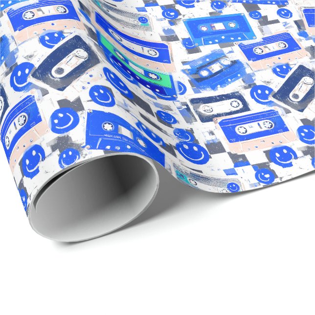 90s Cassette & Smiley Wrapping Paper - Inverted (Roll Corner)