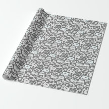 90s Cassette & Smiley Wrapping Paper - Monochrome