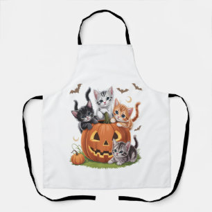 90s Cat Pumpkin Halloween Floral Spooky Season Apron