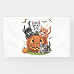90s Cat Pumpkin Halloween Floral Spooky Season Banner