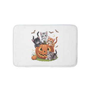 90s Cat Pumpkin Halloween Floral Spooky Season Bath Mat