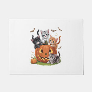 90s Cat Pumpkin Halloween Floral Spooky Season Doormat