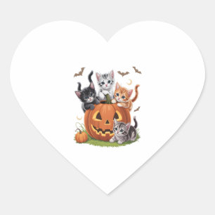 90s Cat Pumpkin Halloween Floral Spooky Season Heart Sticker