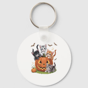 90s Cat Pumpkin Halloween Floral Spooky Season Key Ring