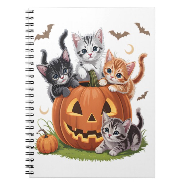90s Cat Pumpkin Halloween Floral Spooky Season Notebook (Front)