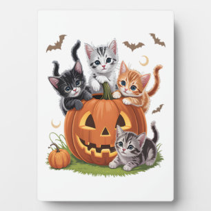 90s Cat Pumpkin Halloween Floral Spooky Season Plaque