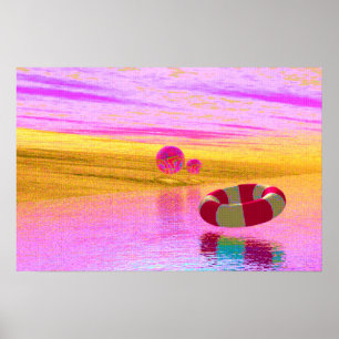 90s CGI Style Beach Scene Poster