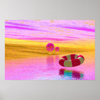 90s CGI Style Beach Scene Poster