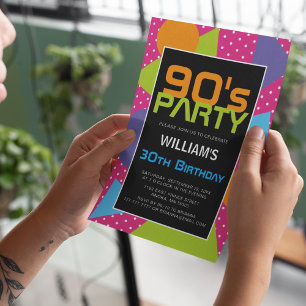 90's Colourful Birthday Invitation