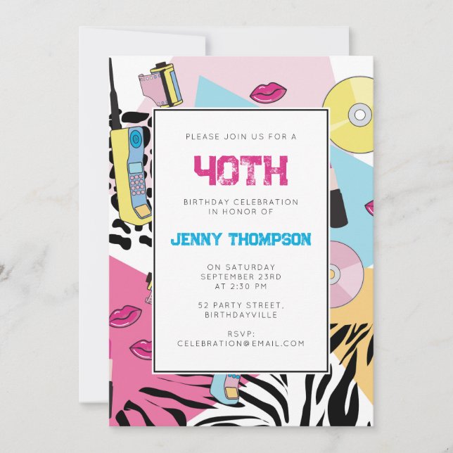 90's Colourful Retro 1990's Birthday Party Ninetie Invitation (Front)