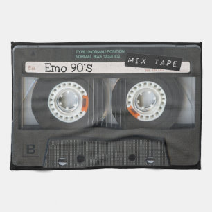 90's Emo Cassette Tape Black Mix Tape Tea Towel