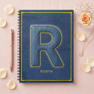 90s Faux Blue Denim Yellow Stitch Monogram R Notebook