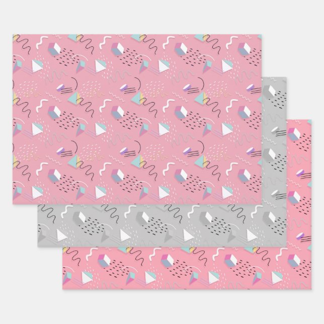 90s Geometrics and Squiggles Wrapping Paper Sheet (Set)