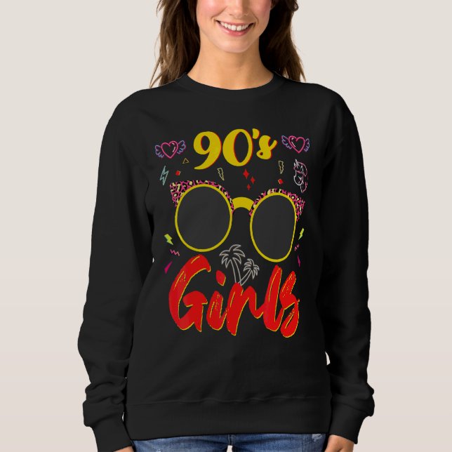 90s Girls Retro 90s Fashion Leopard Print Sunglass Sweatshirt (Front)