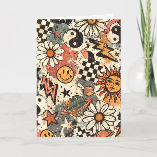 90s Happy Faces Sun Flowers Pattern Card