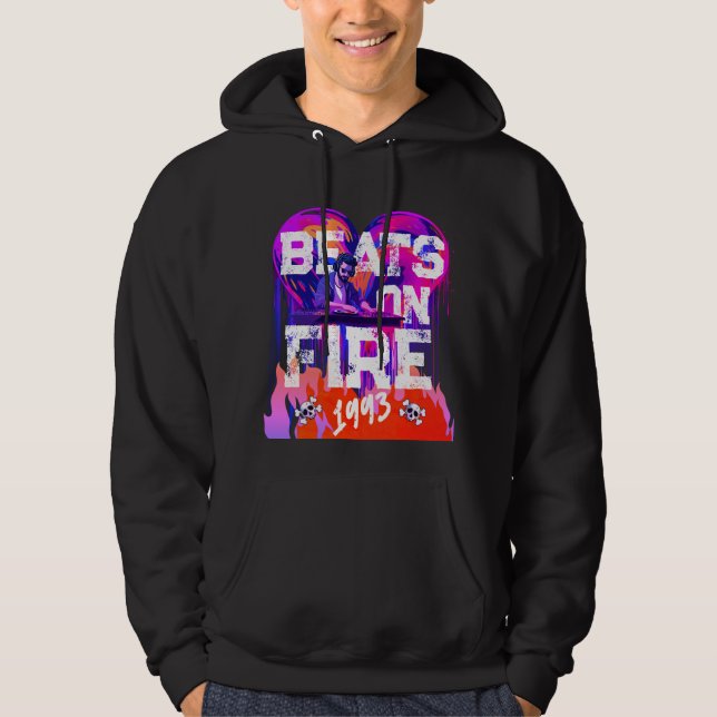 90'S HIP HOP BEATS ON FIRE DJ GRAPHIC HOODIE (Front)
