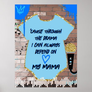 90's Hip Hop Blue & Gold 1st Birthday/Baby Shower Poster