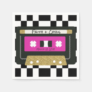 90s Hip Hop  Hot Pink Gold Chequerboard Mixtape Napkin