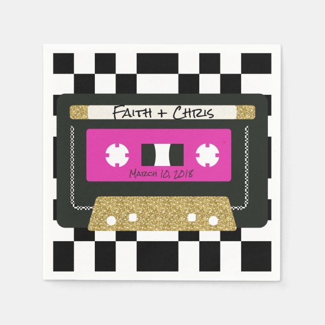 90s Hip Hop| Hot Pink|Gold Chequerboard Mixtape Napkin (Front)