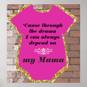 90's Hip Hop Lyrics Pink & Gold Baby Shower Poster