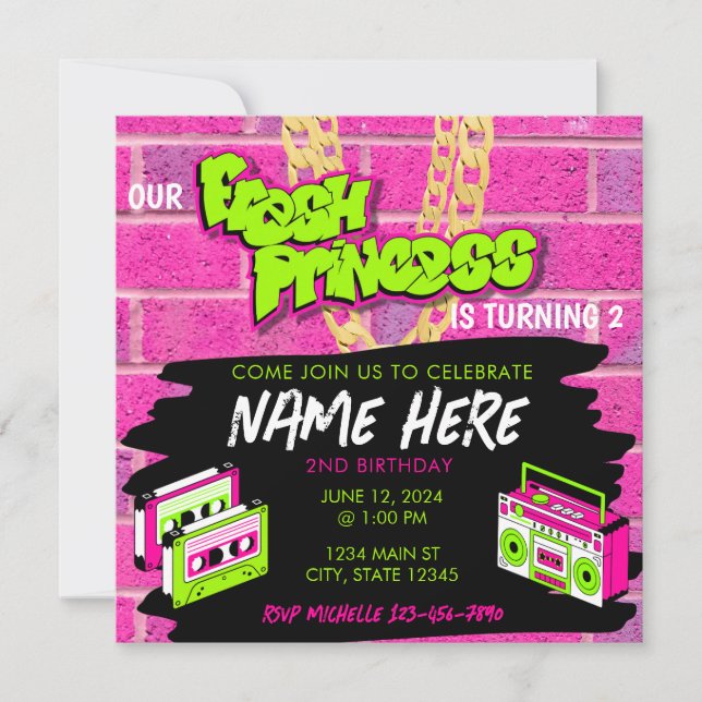 90s Hip Hop Princess Birthday Invitation (Front)