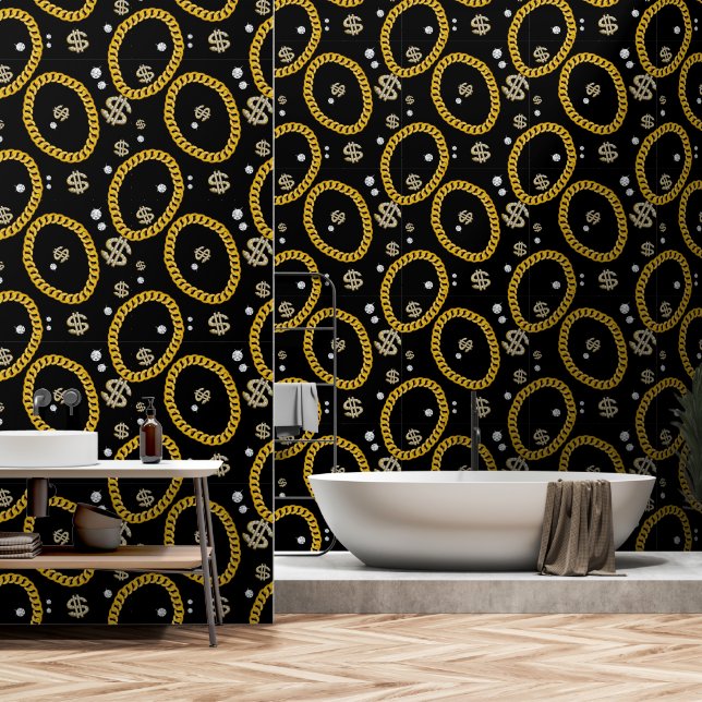  90's Hip Hop Rap Music Gold Cuban Link Chain Wallpaper (Bathroom)