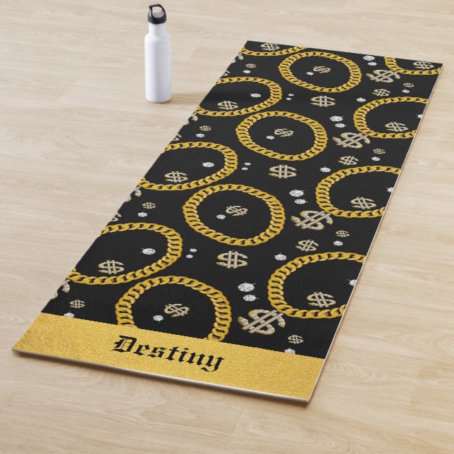  90's Hip Hop Rap Music Gold Cuban Link Chain Yoga Mat (In Situ)